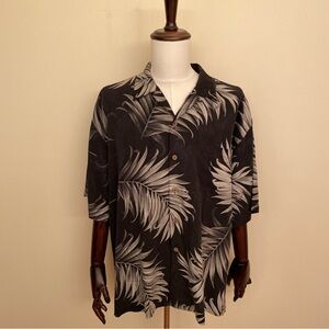 Tommy Bahama Mens Silk Camp Shirt XL Black Green Palm Hawaiian Aloha RelaxCruise